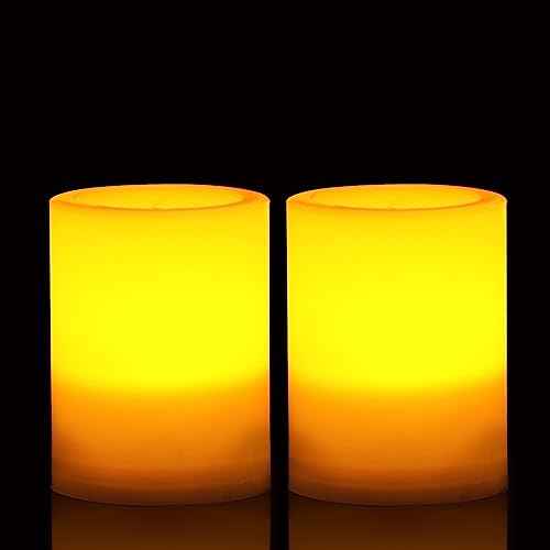 Outdoor Battery Operated Flameless Candles with Remote Timer D3”xH4” 2 PCS (2 Count)