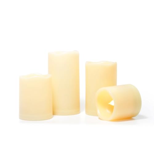 Outdoor Battery Operated Flameless LED Pillar Candles Remote Timer 4 Pack