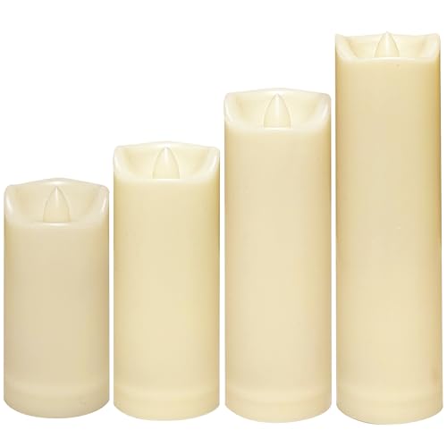 Waterproof Outdoor Battery Operated Flameless Candles with Auto Timer Flickering Plastic Resin Electric LED Slim Pillar Lights for Lantern Patio Garden Wedding Party Decorations 4 Pack (4 Count)