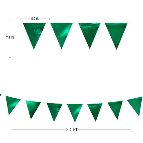 Green Party Decorations Triangle Pennant Banner Flag Dark Green Metallic Fabric Bunting Garland for Graduation Wedding Bridal Shower Birthday Baby Shower Holiday Retirement Game Party Supplies (36 Count)