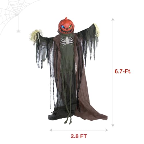 6.7-Ft. Life-Size Pumpkin Scarecrow Animatronic (79" Standing Pumpkin Man)