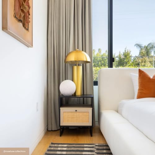 Mina Rattan Wood End Side Accent Table Nightstand with Storage for Living Room or Bedroom