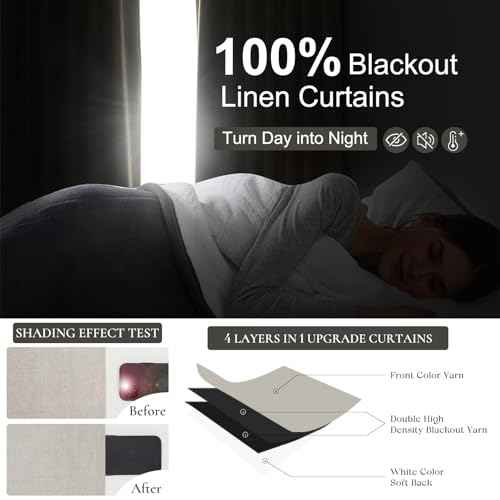 Natural Linen Black Out 54 Inches Long Boho Small Curtains 2 Panels Set