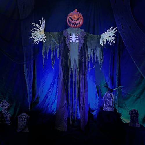 6.7-Ft. Life-Size Pumpkin Scarecrow Animatronic (79" Standing Pumpkin Man)