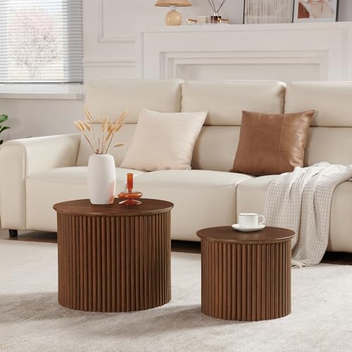 Small Fluted Round Nesting Coffee Table Set of 2 (2 Count)