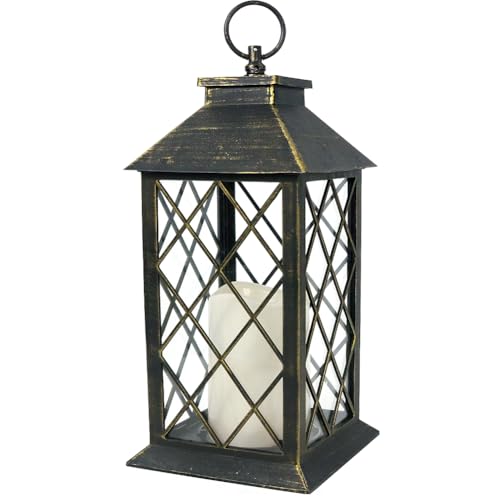 13.5" Outdoor Candle Lantern Decorative with LED Pillar Candle Battery Powered