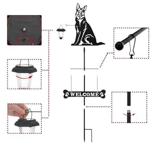 Solar German Shepherd Silhouette Dog Breed Welcome Sign with a Lantern