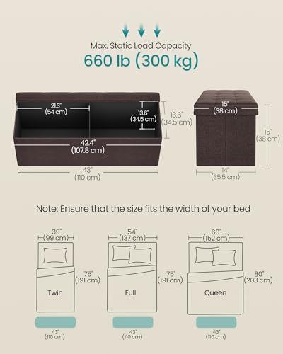 43.3 Inches Folding Storage Ottoman Bench