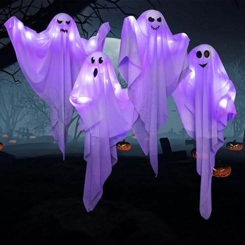 4 Pack Halloween Hanging Ghosts with LED Lights (4 Count)