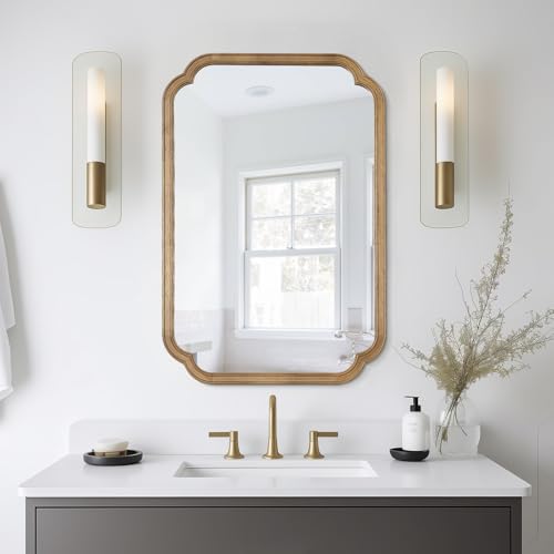 24" x 36" Rounded Corner Arch Wall Mirror with Wood Frame for Entryway
