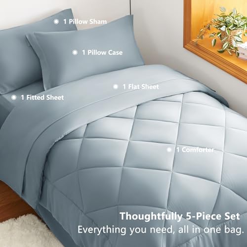 Twin Comforter Set with Sheets Dusty Blue