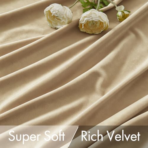 Beige Velvet Pinch Pleat Blackout Curtains W52 X L90 Inches