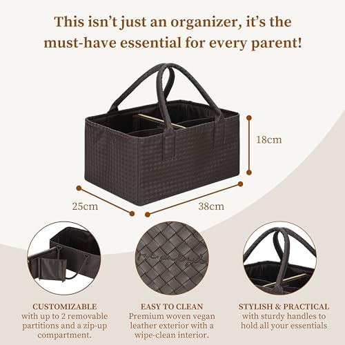 Premium Vegan Leather Baby Diaper Caddy Organizer