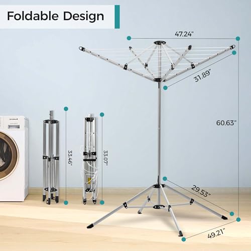 Indoor and Outdoor Portable Clothes Drying Rack with 4 Rotatable Arms for Hangers