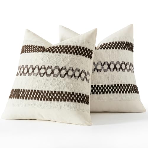 Set of 2 Dark Brown Boho Decorative Pillow Covers 18x18 Inch