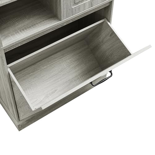68" Tall Bathroom Storage Cabinet with Two Doors and Laundry Hamper for Home Display Organizer