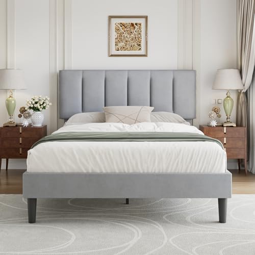 Queen Size Bed Frame with Upholstered Headboard