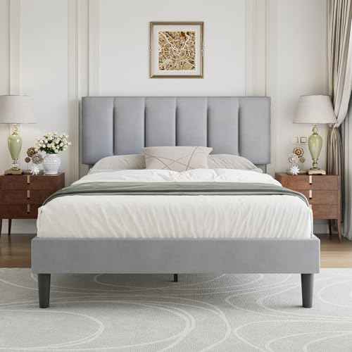 Full Bed Frame with Upholstered Headboard