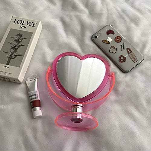 1Pc Acrylic Double Side Makeup Mirror Cute Heart Shaped Cosmetic Mirror, Transparent Base Home Bedroom Desktop Make Up Mirror (Red)