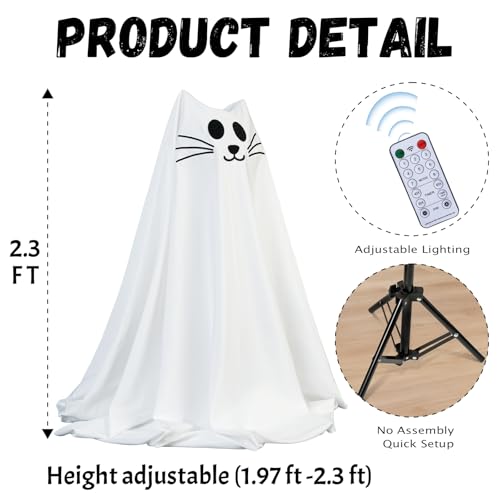 2 Packs Spooky Ghost Halloween Cat Decor Indoor for Birthday Party (2 Packs Ghost Cat)