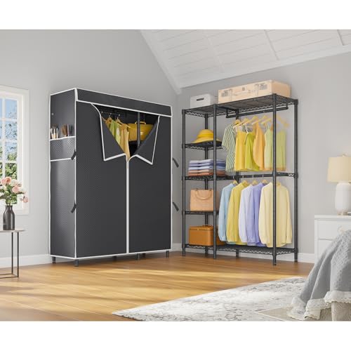 V7C Portable Closet for Hanging Clothes Heavy Duty Rack with Cover