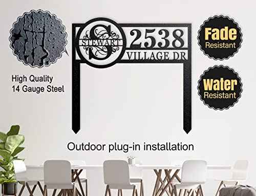 Personalized Metal Address plaque with Monogram Displays Address and Street Name
