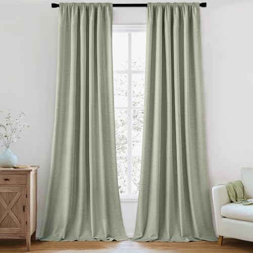 100% Blackout Back Tab Pleat Linen Curtains 50" Wx96 L (2 Count)