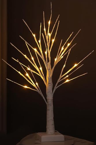 2FT Fairy Birch Tree with 24 LED Lights Artificial Tree Lamp with Timer for Easter Christmas Decoration Light Spirit Tree USB