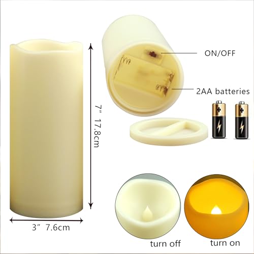 Outdoor Battery Operated Flameless LED Candles with Timer D3”xH7” 2 PCS (2 Count)