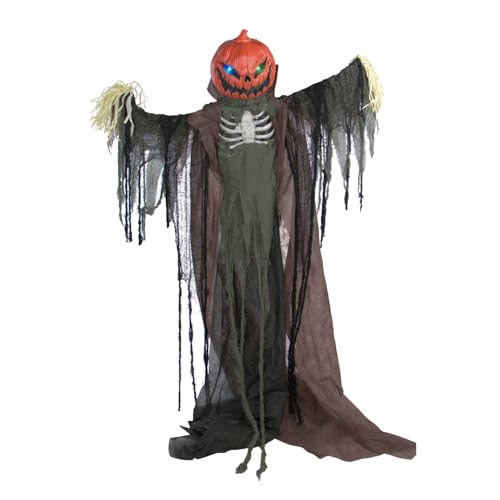 6.7-Ft. Life-Size Pumpkin Scarecrow Animatronic (79" Standing Pumpkin Man)