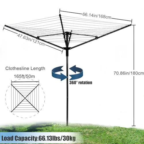 Rotary Outdoor Umbrella Drying Rack Adjustable Height Clothesline w