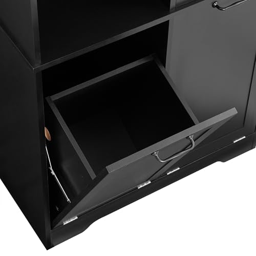 68" Tall Bathroom Storage Cabinet with One Door and Two Laundry Hampers for Home Display Organizer
