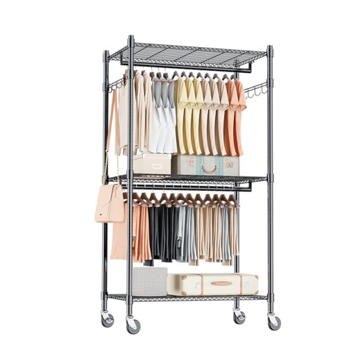 Heavy Duty Clothing Rack with 3 Tier Adjustable Wire Shelves