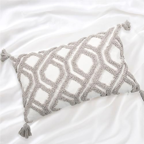 Lumbar Pillow Covers 12x20 Boho Tufted for Couch Taupe