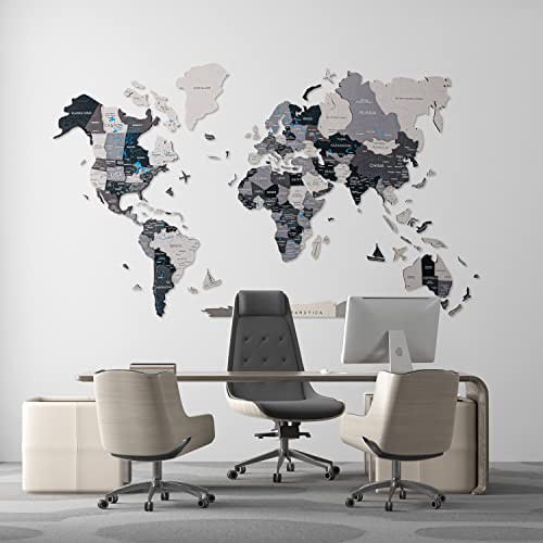 Handmade 3D Wood World Map Wall Art Large Wall Decor Track Your World Travels