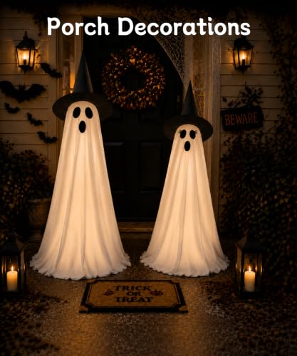 2 Pack Light Up Ghost Halloween Decorations Outdoor Spooky Decor (White)