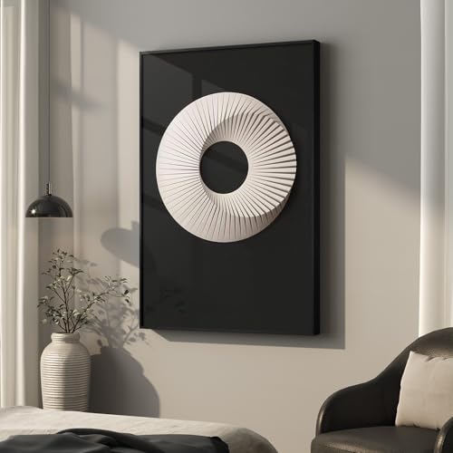 Large Framed Black and White Geometric Abstract Wall Art