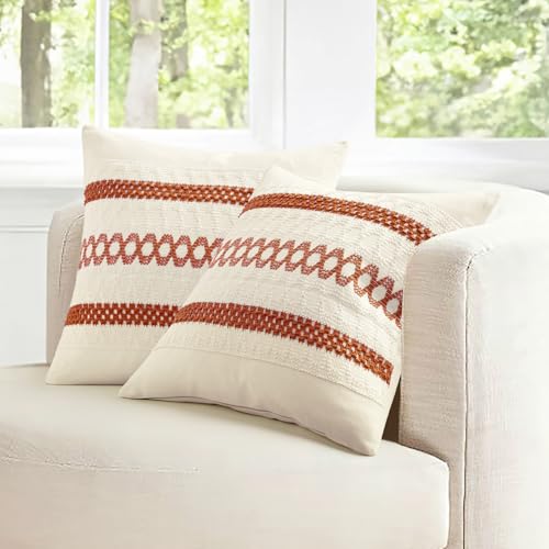 Set of 2 Fall Burnt Orange Decorative Pillow Covers 20x20 (2 Count)