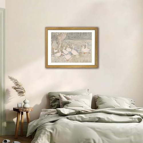 Vintage Framed Goose Wall Art Watercolor Print