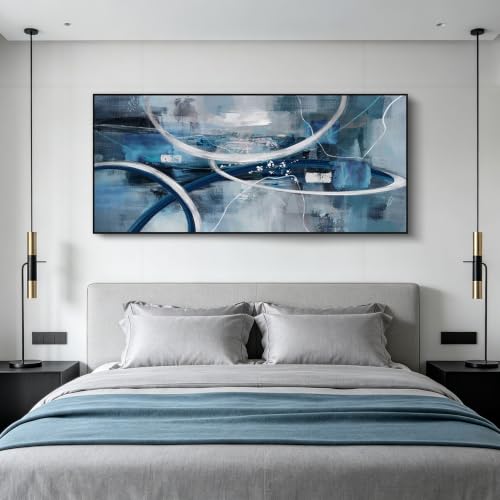Blue Grey Intertwined Abstract Canvas Wall Art for Living Room 86x39 Inches
