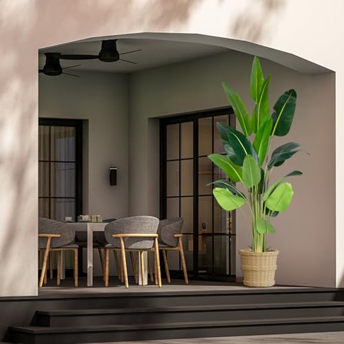 Artificial Bird of Paradise Plant 8Ft Fake Tropical Palm Tree with 18Trunks Faux Banana Leaf Trees in Pot for Home Indoor Outdoor Office Modern Decor Housewarming Gift (18 Count)