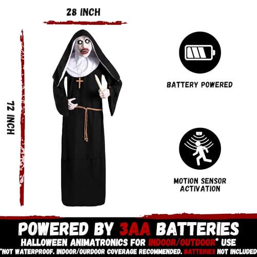 Halloween Animatronics 6ft Nun Animated 72inch Sister Decoration with Motion Sensor Activated