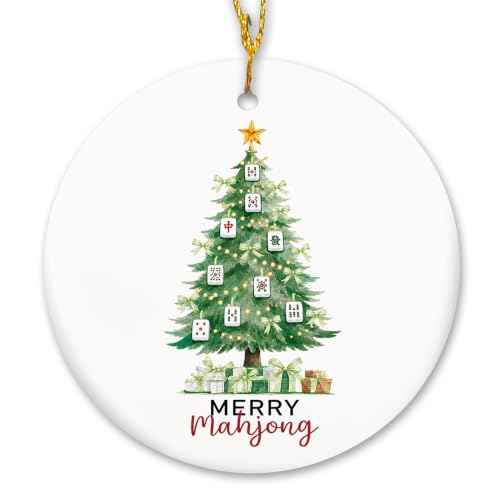 Green Ribbon Mahjong Christmas Tree Ceramic Ornament Gifts