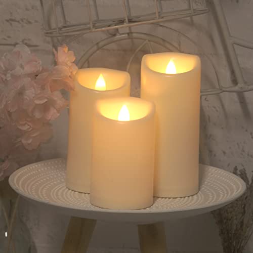 Outdoor Battery Operated Flameless LED Pillar Candles with Remote 3 Pack (3 Count)