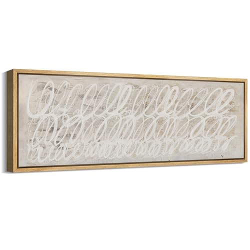 Large Framed Canvas Print Wall Art White Abstract Calligraphy Antique Retro Fine Art Illustrations Decorative Colorful for Bedroom