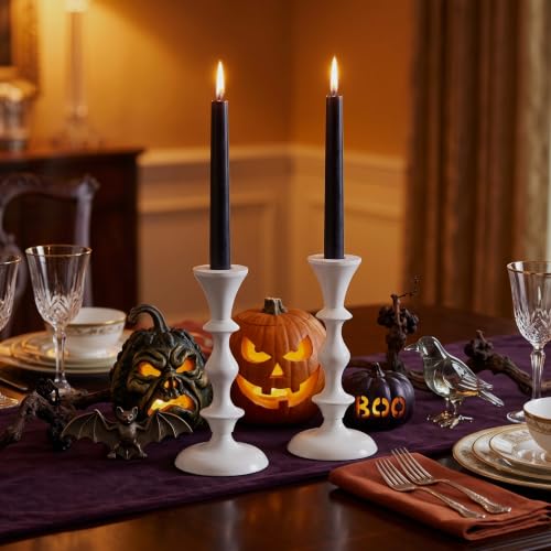 White Metal Taper Candle Holders Set of 2