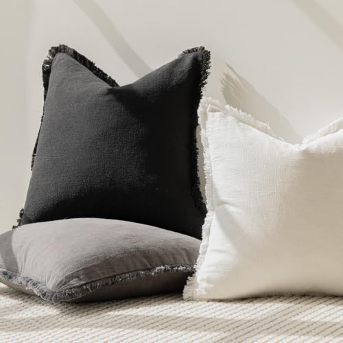 Decorative Linen Fringe Throw Pillow Covers 18×18 Inch (2 Count)
