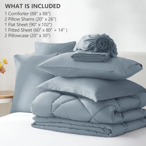 Queen Comforter Set with Sheets Dusty Blue