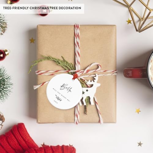Personalized Engagement Proposal Round Ceramic Porcelain Christmas Tree Ornament Keepsake Gift