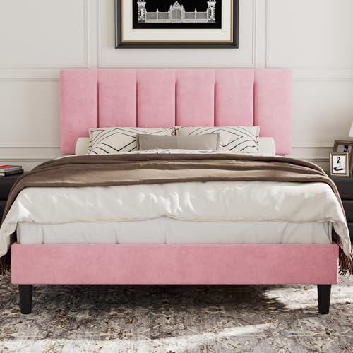 Full Size Bed Frame with Upholstered Headboard